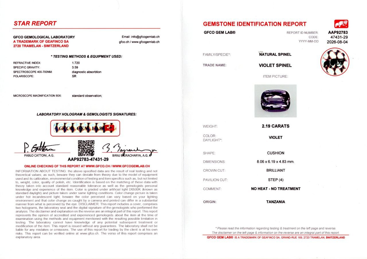 Violet spinel cushion cut 2.19 carats, Tanzania Image №6