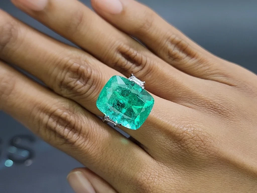 Neon-green Paraíba tourmaline cushion cut 16.01 carats, Brazil Image №5