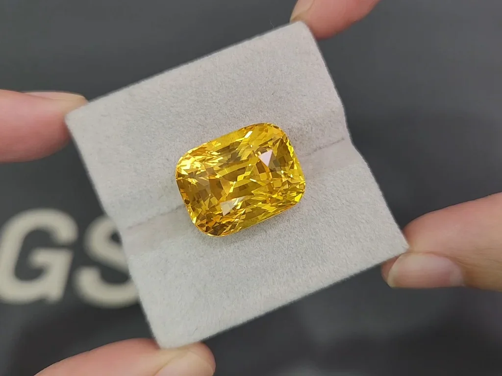 Investment Golden Yellow unheated sapphire in cushion cut 30.50 carats, Sri Lanka Image №4