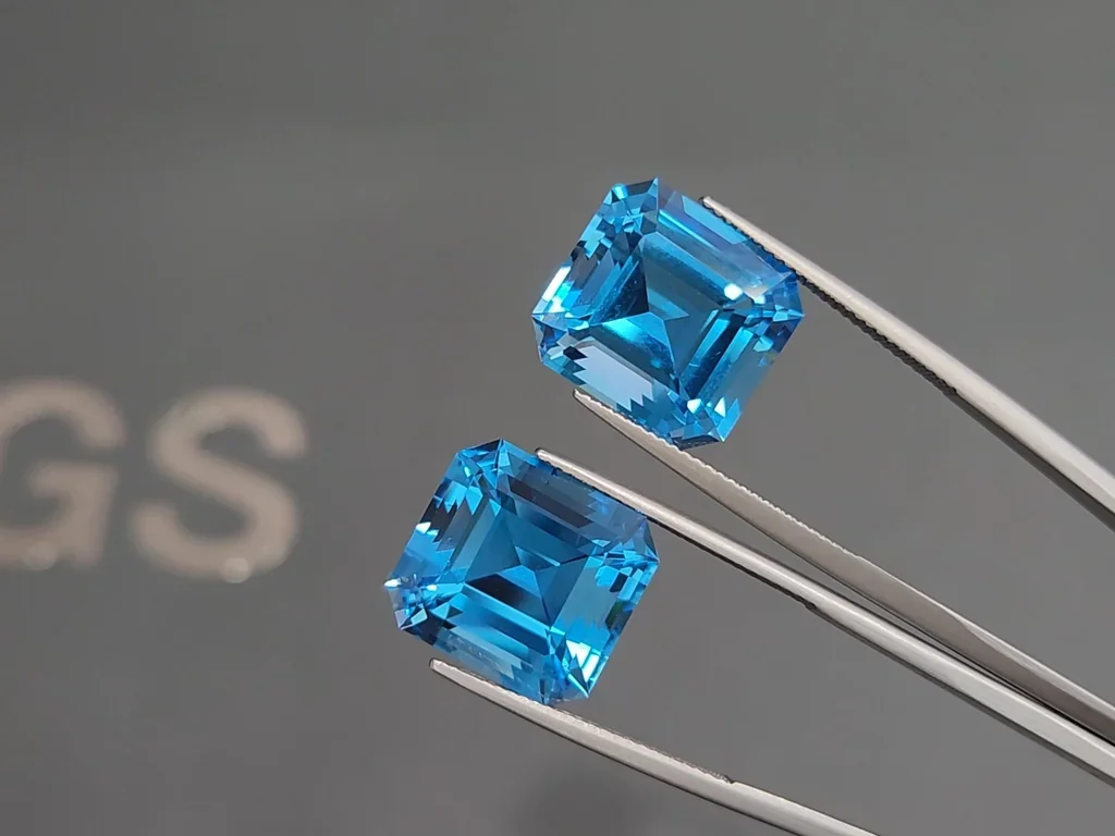 Pair of topaz Swiss Blue octagon cut 34.29 carats, Brazil Image №3