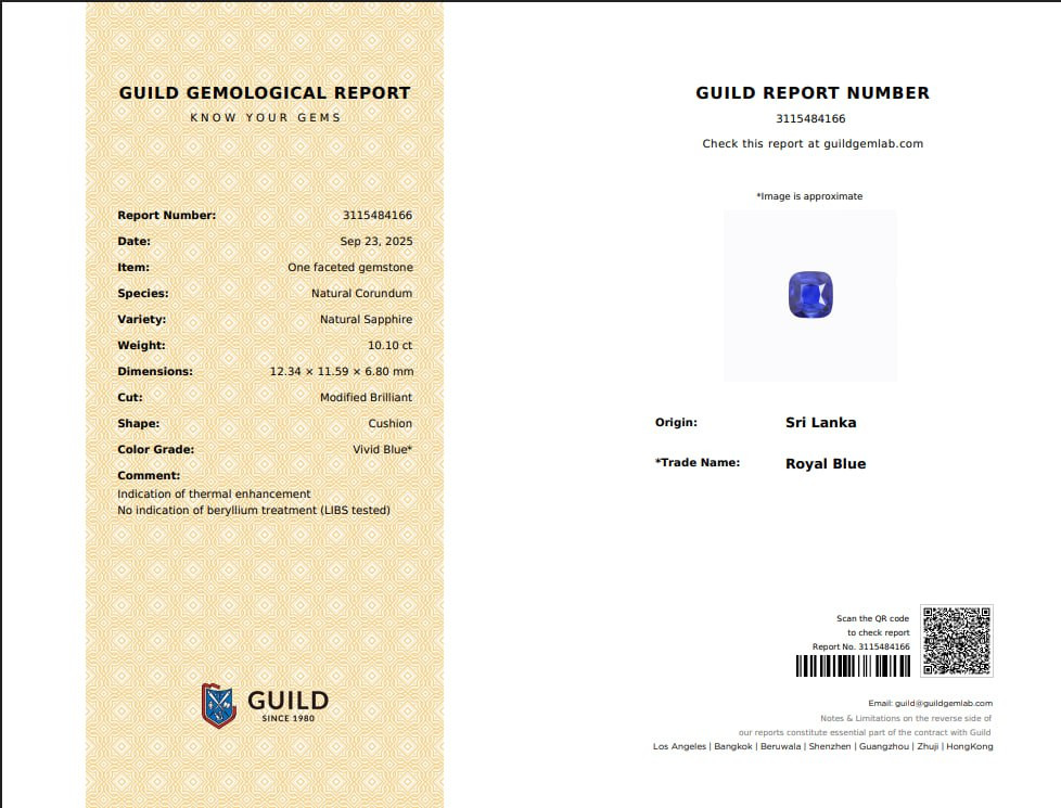 Large sapphire Royal Blue cushion cut 10.10 carats, Sri Lanka Image №6