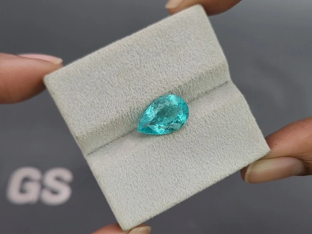Neon Paraiba tourmaline greenish blue pear cut 3.58 carats, Mozambique  Image №4