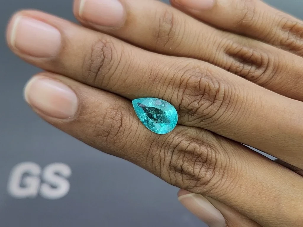 Neon Paraiba tourmaline greenish blue pear cut 3.58 carats, Mozambique  Image №2