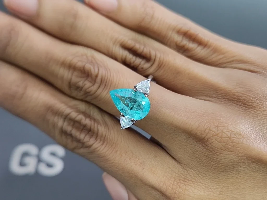 Neon Paraiba tourmaline greenish blue pear cut 3.58 carats, Mozambique  Image №5