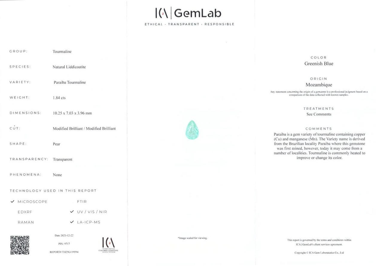 Neon blue Paraiba tourmaline in pear cut 1.84 carats, Mozambique Image №6