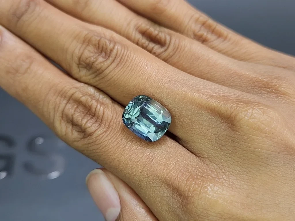 Unheated Teal sapphire cushion cut 13.05 carats, Tanzania Image №2