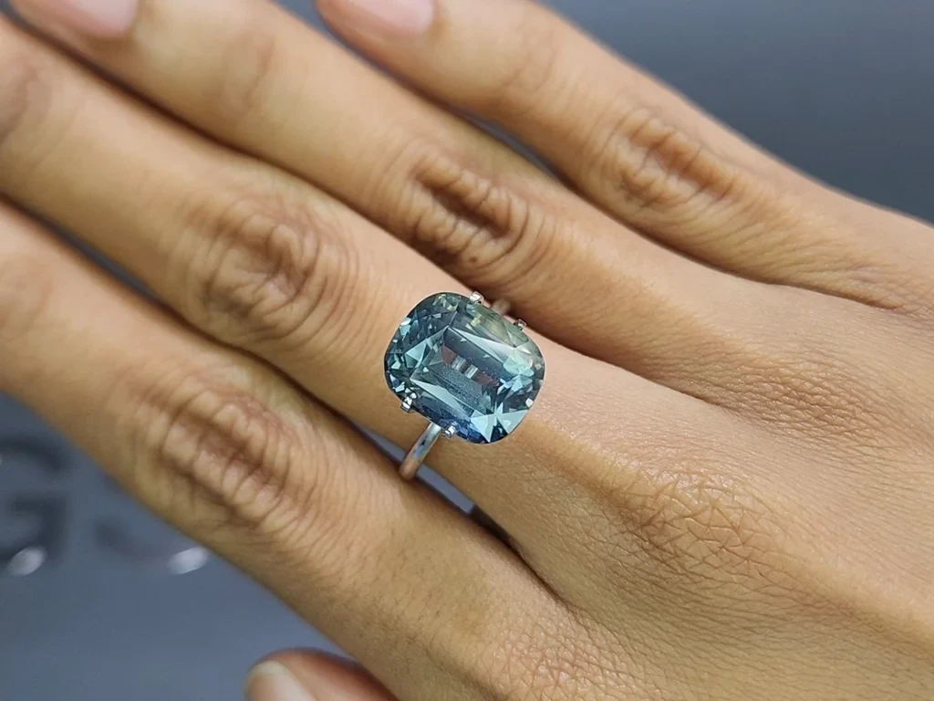 Unheated Teal sapphire cushion cut 13.05 carats, Tanzania Image №5