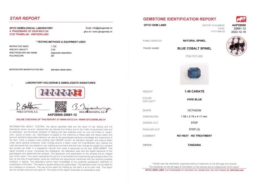 Cobalt blue spinel in octagon cut from Tanzania 1.49 carats Image №5