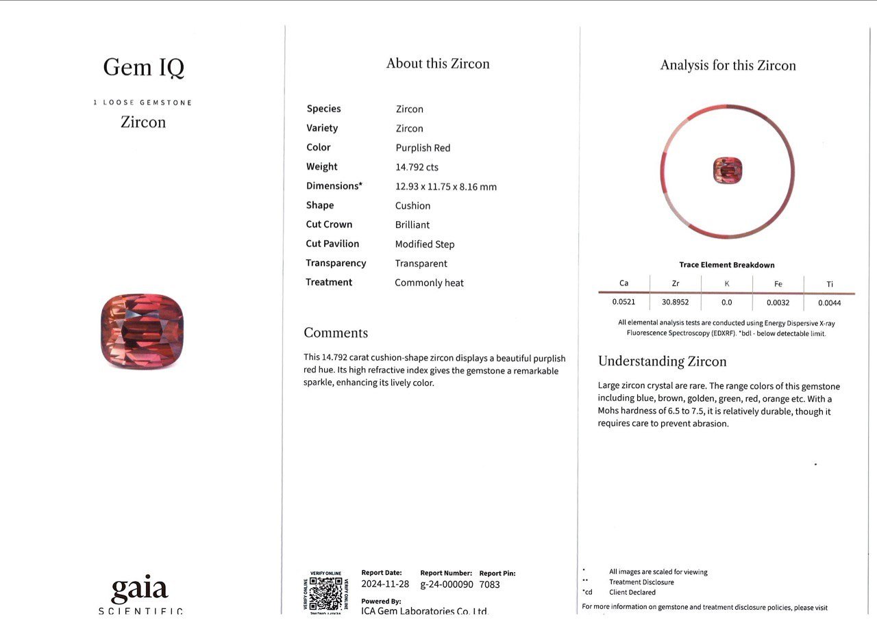 Rare 14.79ct polychrome red zircon cushion cut, Madagascar   Image №6