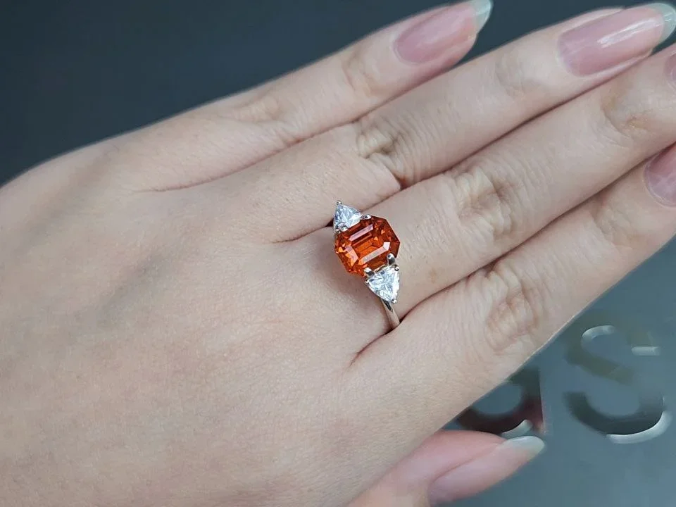 Octagon cut orange spessartine garnet 3.18 carats, Africa Image №5