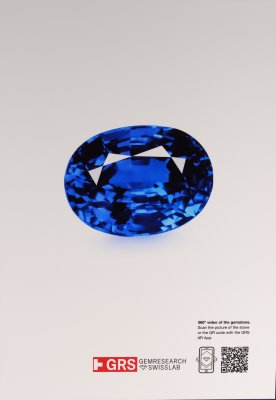 Certificate Investment Royal Blue sapphire in oval cut 50.09 ct, Sri Lanka, GRS 