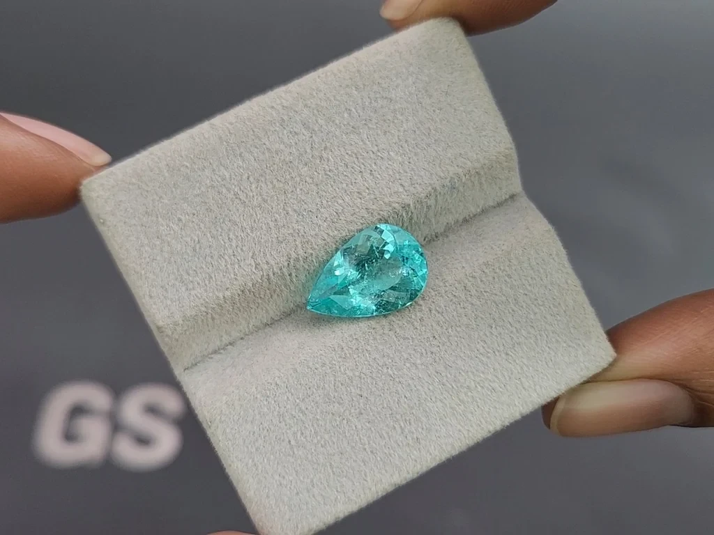 Neon Paraiba tourmaline  greenish blue pear cut 3.36 carats, Mozambique Image №4
