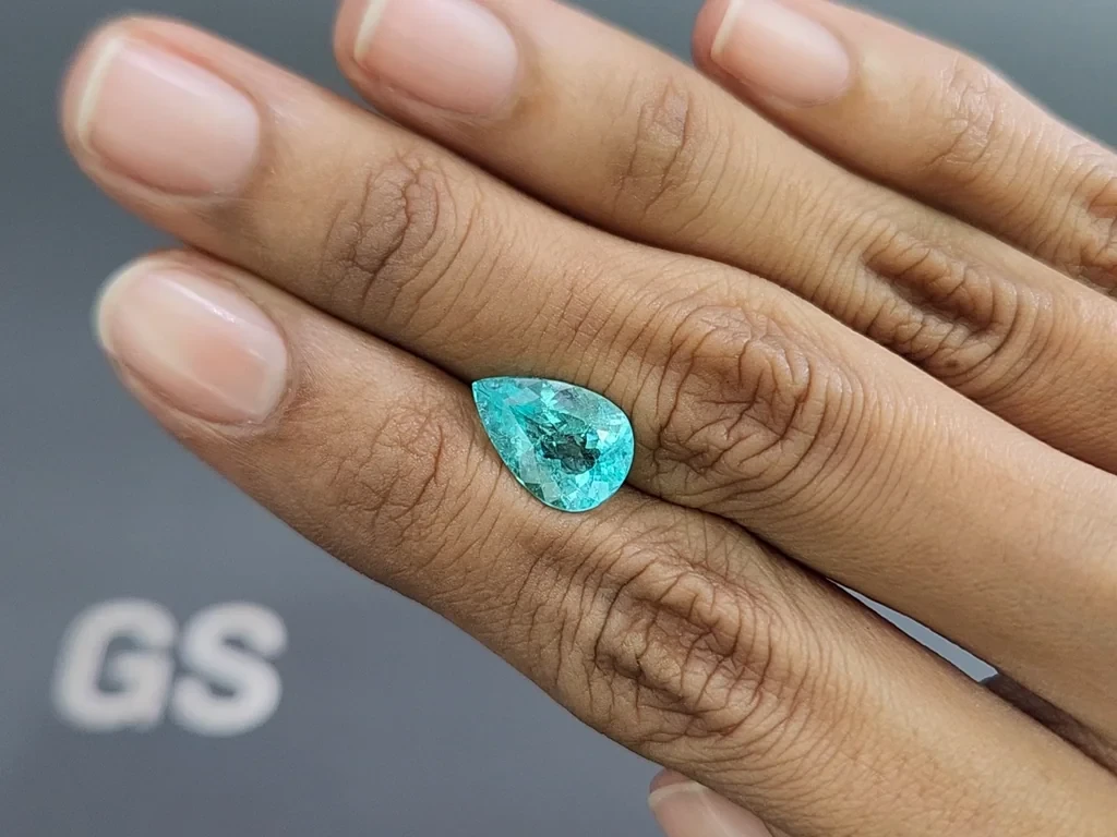 Neon Paraiba tourmaline  greenish blue pear cut 3.36 carats, Mozambique Image №2