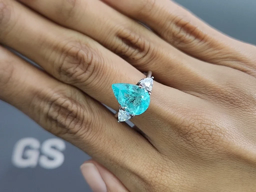 Neon Paraiba tourmaline  greenish blue pear cut 3.36 carats, Mozambique Image №5
