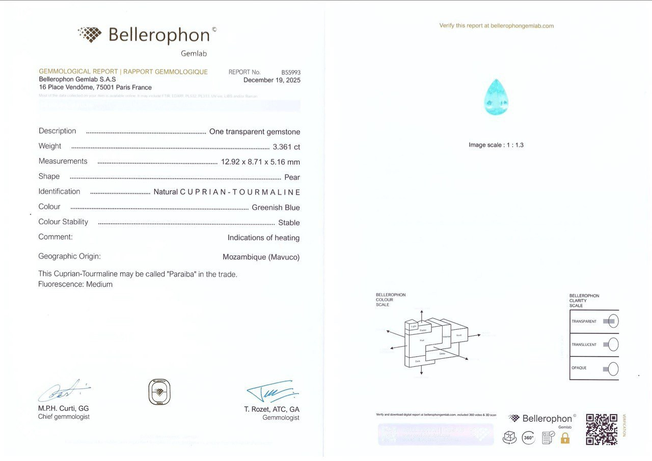 Neon greenish blue tourmaline Paraiba in pear cut 3.36 carats, Mozambique Image №6