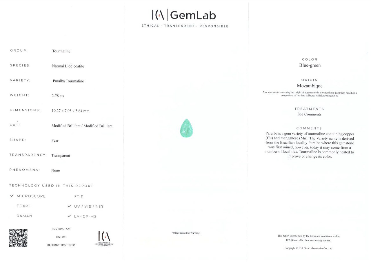 Neon blue Paraiba tourmaline in pear cut 2.78 carats, Mozambique Image №6