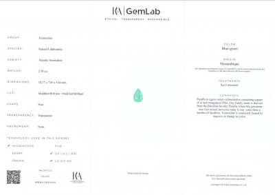 Certificate Neon blue Paraiba tourmaline in pear cut 2.78 carats, Mozambique