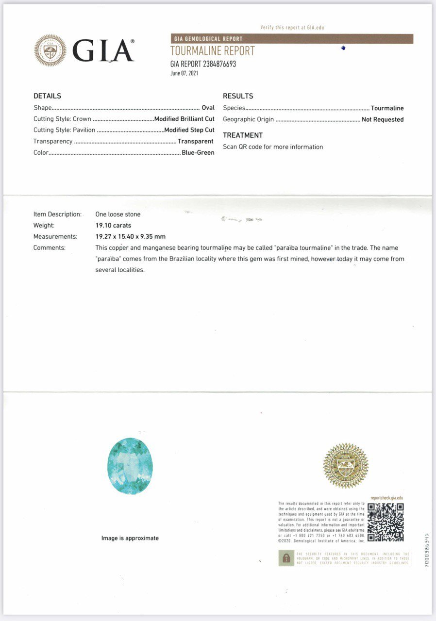 Neon blue tourmaline Paraiba 19.10 ct Image №2