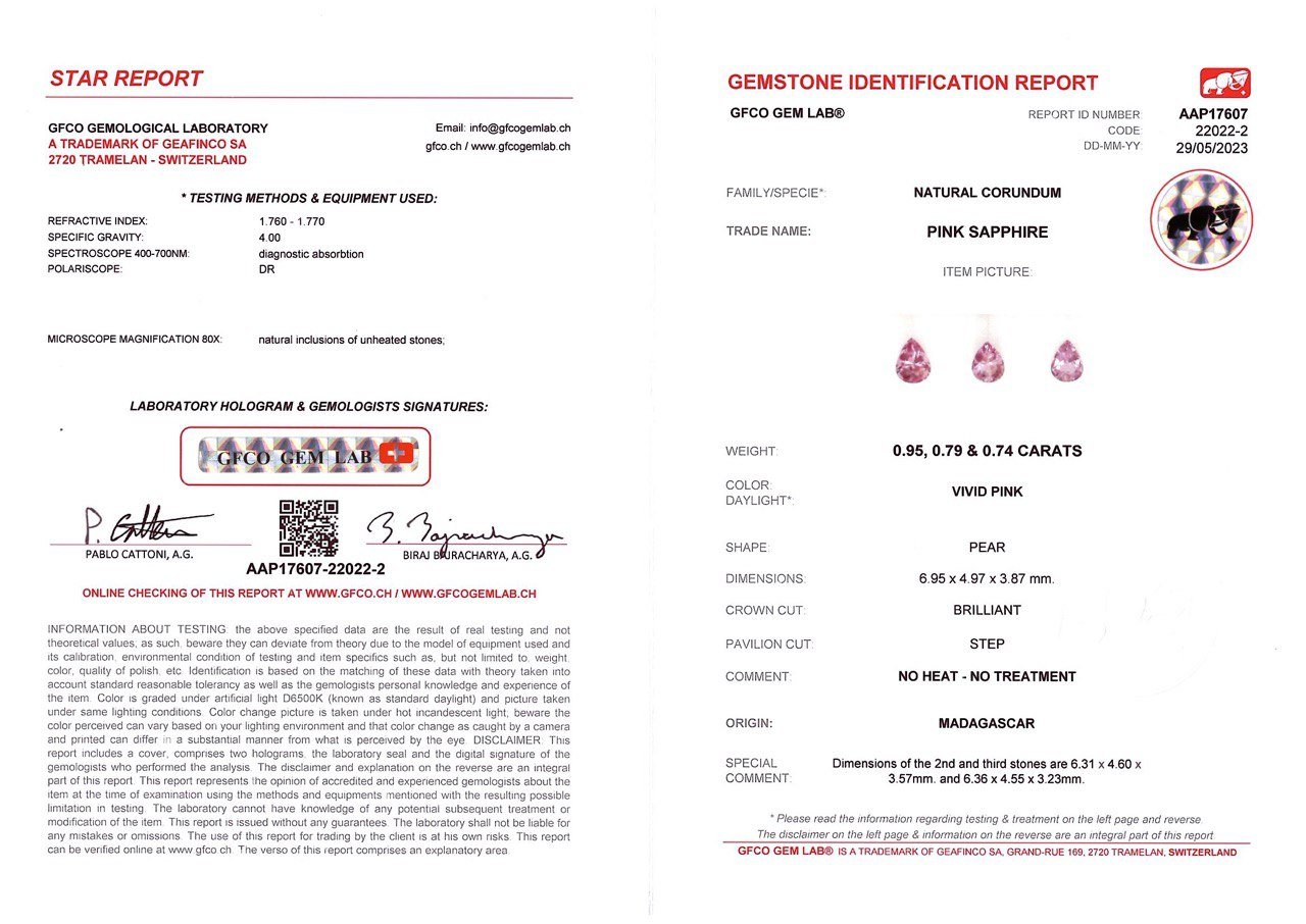 Set of unheated pear cut pink sapphires 2.48 ct, Madagascar Image №4