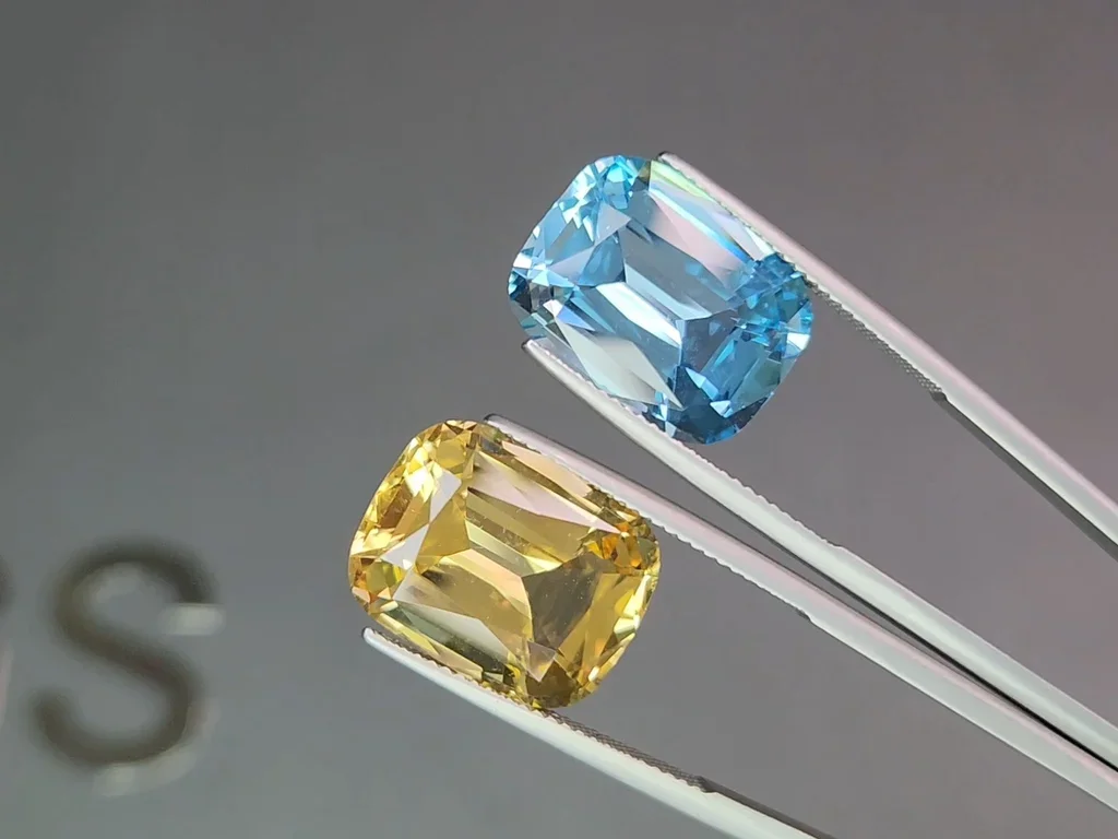 Pair of yellow citrine and Sky blue topaz in high precision cushion cut 24.88 carats  Image №3