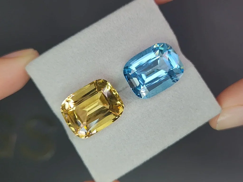 Pair of yellow citrine and Sky blue topaz in high precision cushion cut 24.88 carats  Image №4