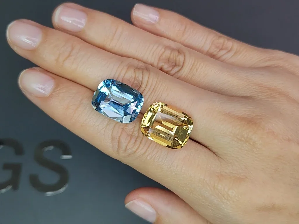 Pair of yellow citrine and Sky blue topaz in high precision cushion cut 24.88 carats  Image №2