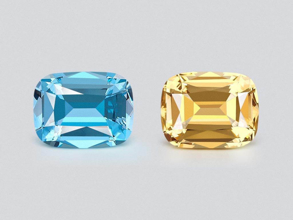 Pair of yellow citrine and Sky blue topaz in high precision cushion cut 24.88 carats  Image №1