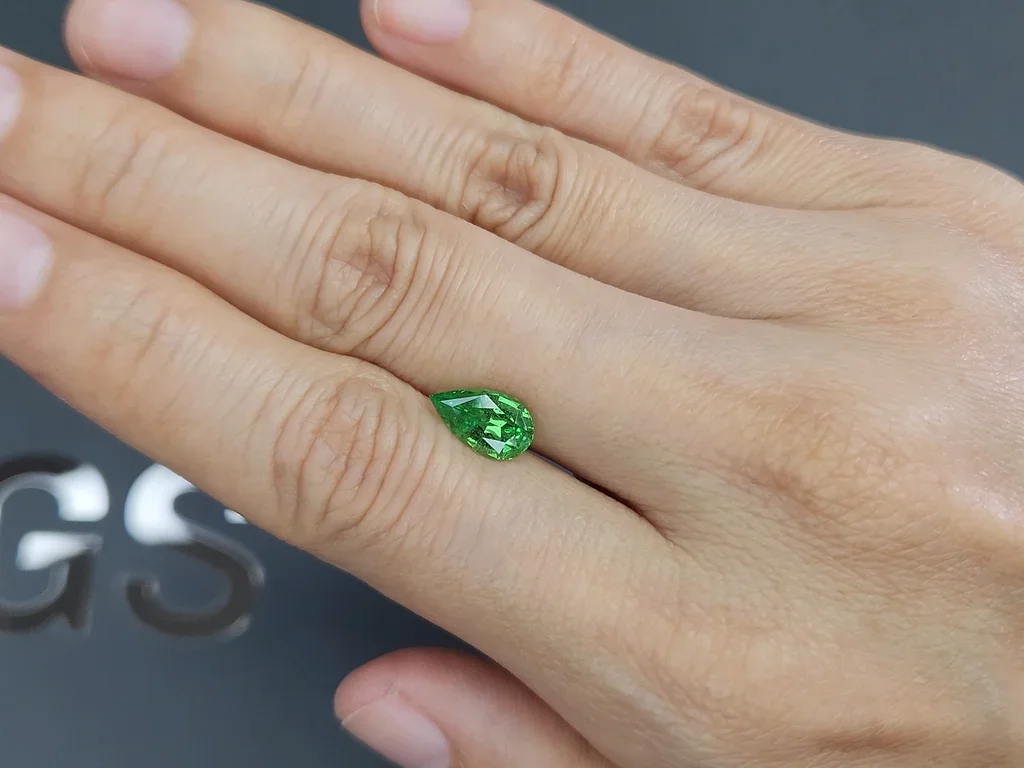 Neon Green tsavorite garnet in pear cut 1.61 carats, Tanzania Image №2