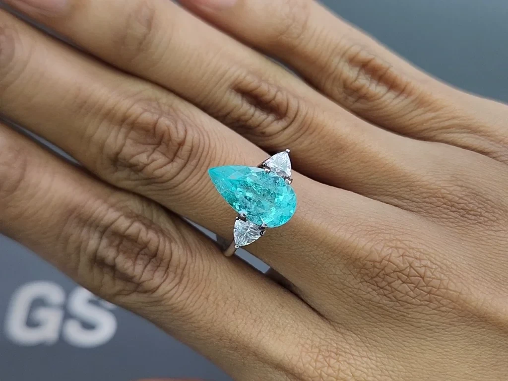 Neon Paraiba tourmaline greenish blue pear cut 3.73 carats, Mozambique Image №5