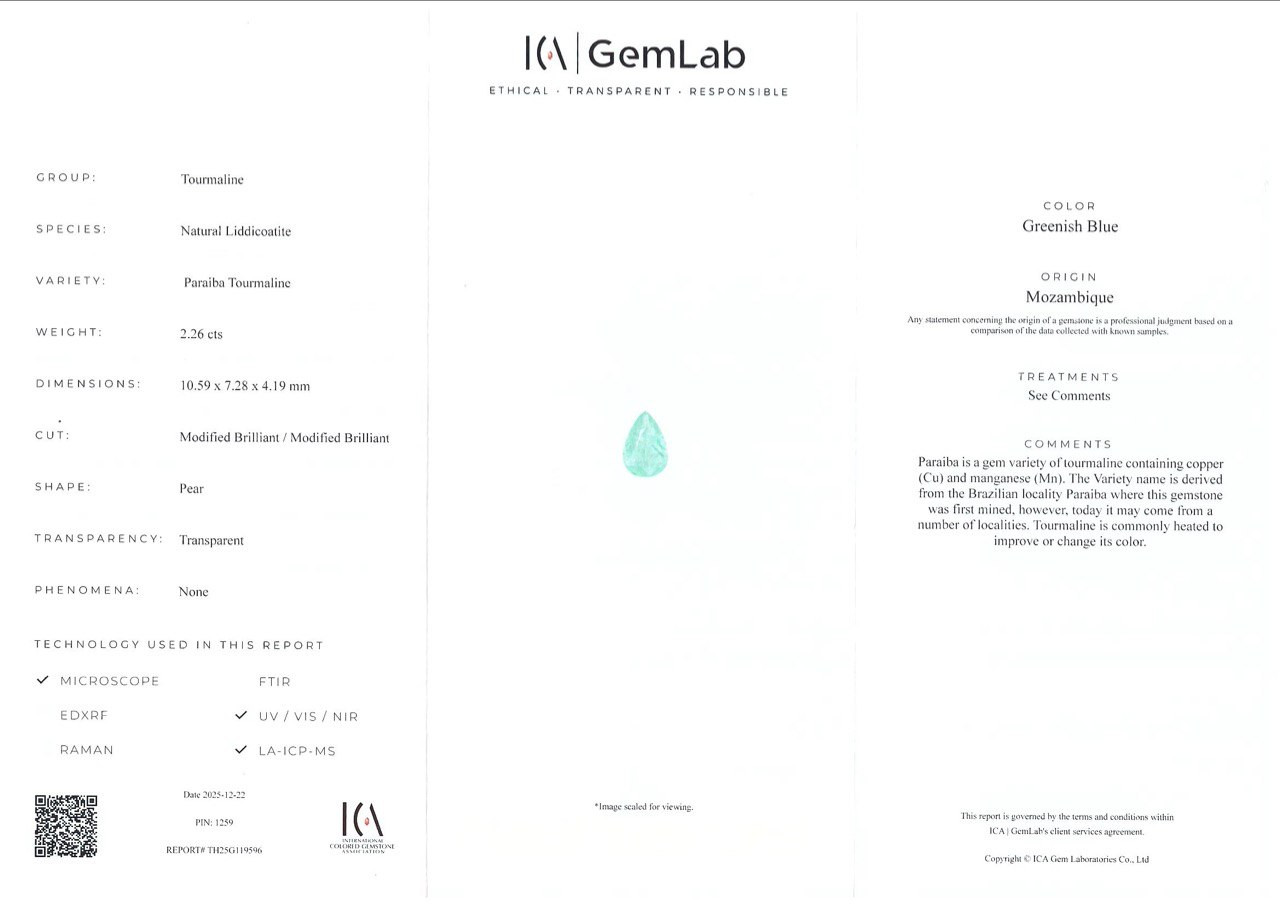 Neon Blue Paraiba tourmaline in pear cut 2.26 carats, Mozambique Image №6