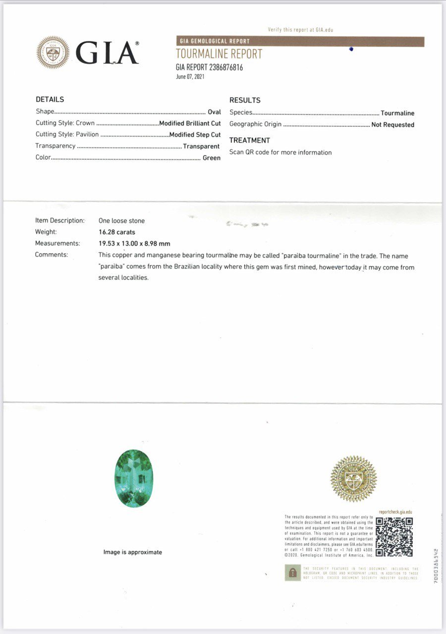 Neon green Paraiba oval cut 16.28 ct Image №2