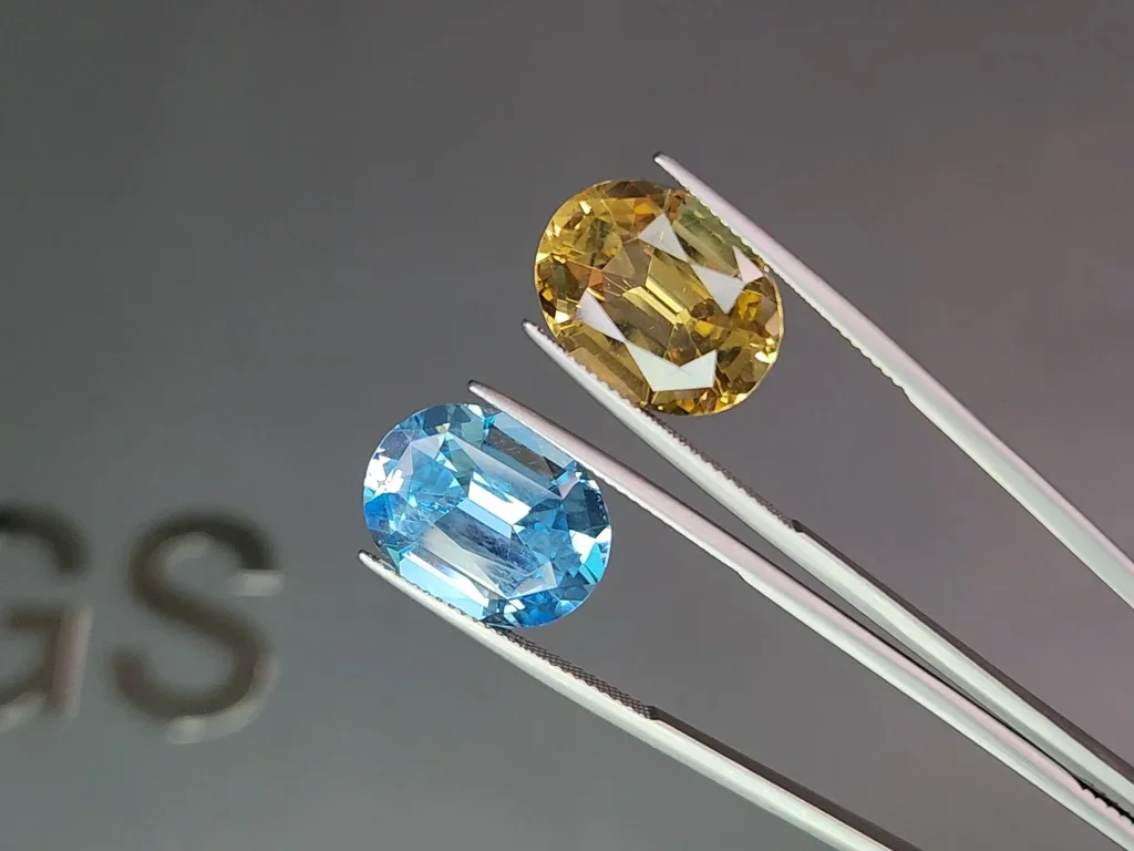 Pair of yellow citrine and sky blue topaz in high precision  cut oval 20.60 carats  Image №3