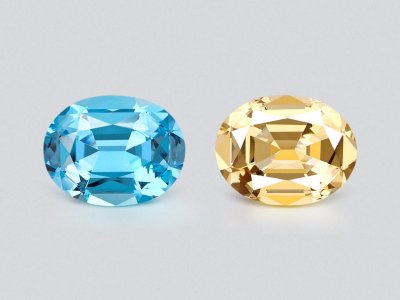 Pair of yellow citrine and sky blue topaz in high precision  cut oval 20.60 carats  photo