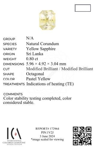 Pastel yellow sapphire in radiant cut 0.80 carats, Sri Lanka Image №6