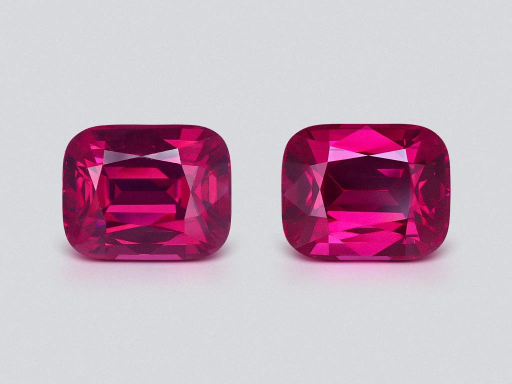 Pair of Magenta color rhodolite garnets in cushion cut 12.43 carats, Madagascar Image №1