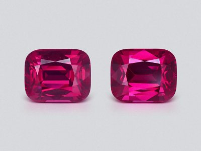 Pair of Magenta color rhodolite garnets in cushion cut 12.43 carats, Madagascar photo
