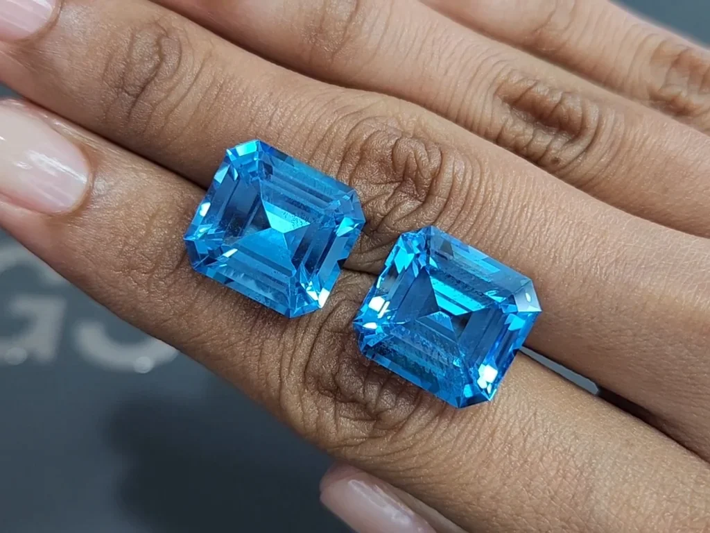 Pair of topaz Swiss Blue octagon cut 36.31 carats, Brazil Image №2