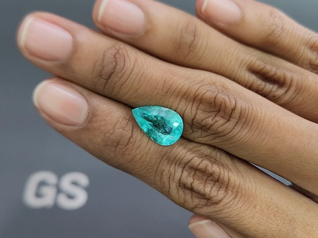 Neon Paraiba tourmaline greenish blue pear cut 4.04 carats, Mozambique Image №2