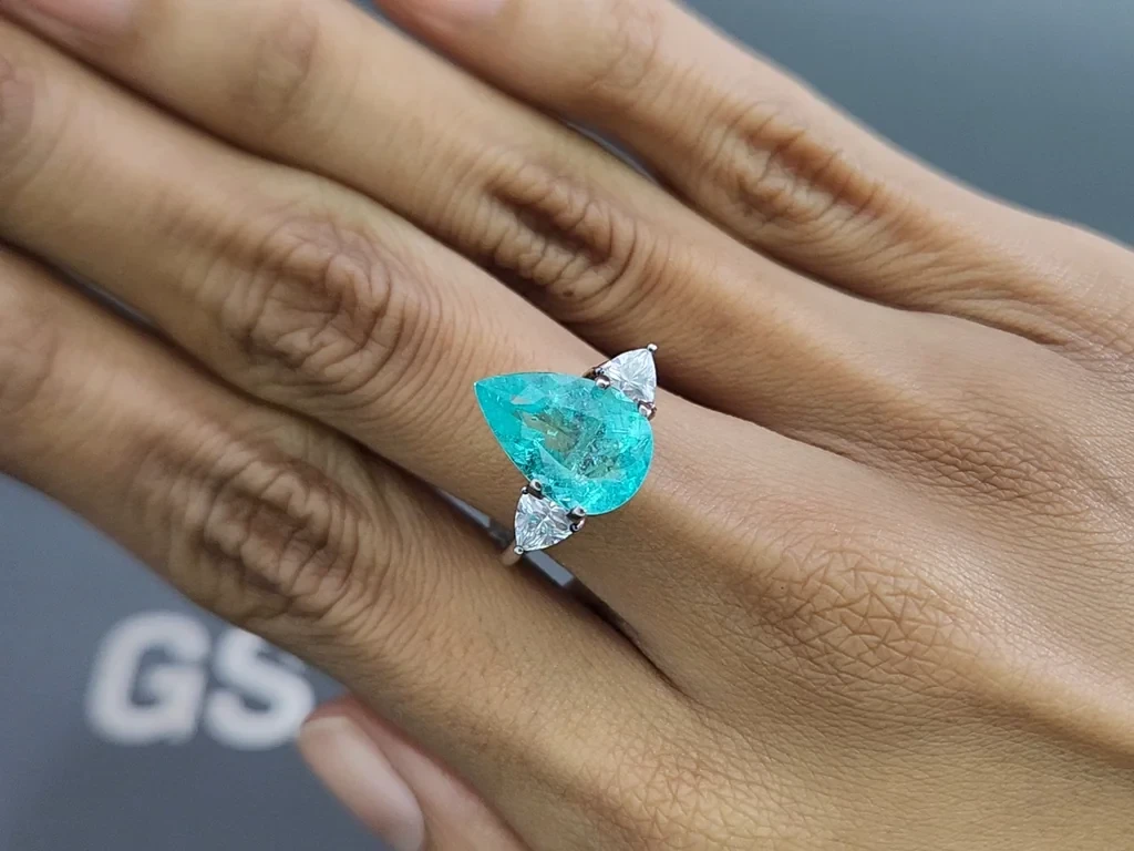 Neon Paraiba tourmaline greenish blue pear cut 4.04 carats, Mozambique Image №5