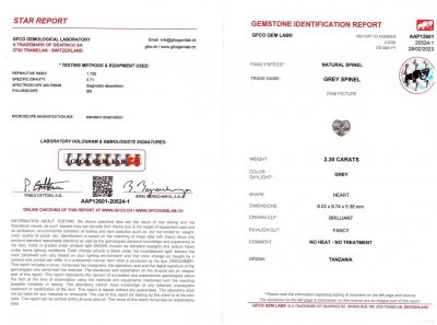 Certificate Steel gray spinel in heart shape 2.30 ct, Tanzania