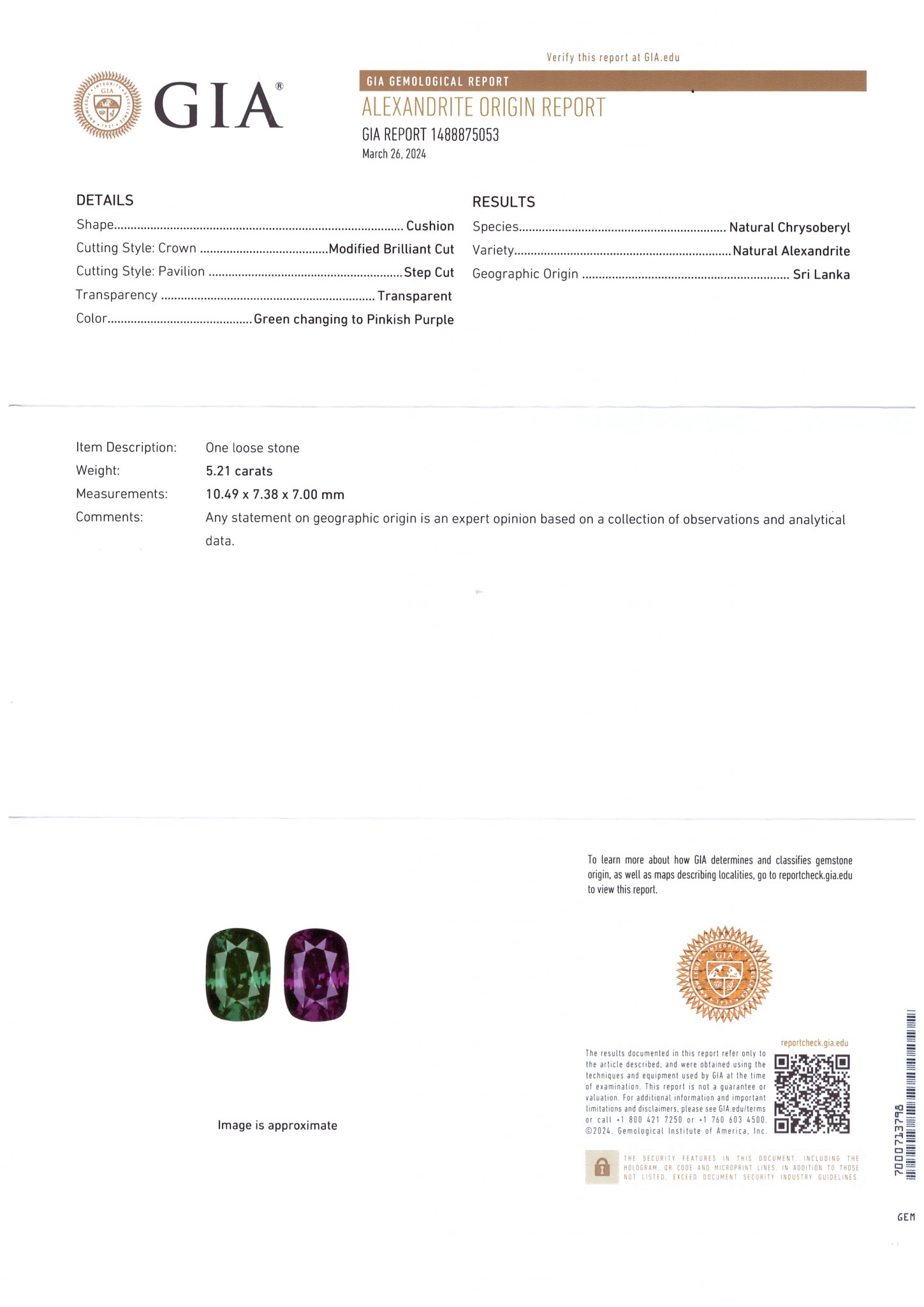 Rare alexandrite with strong color change effect in cushion cut 5.21 ct, Sri Lanka Image №13