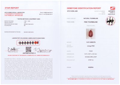 Certificate Orange-pink pear-cut tourmaline 1.51 carats