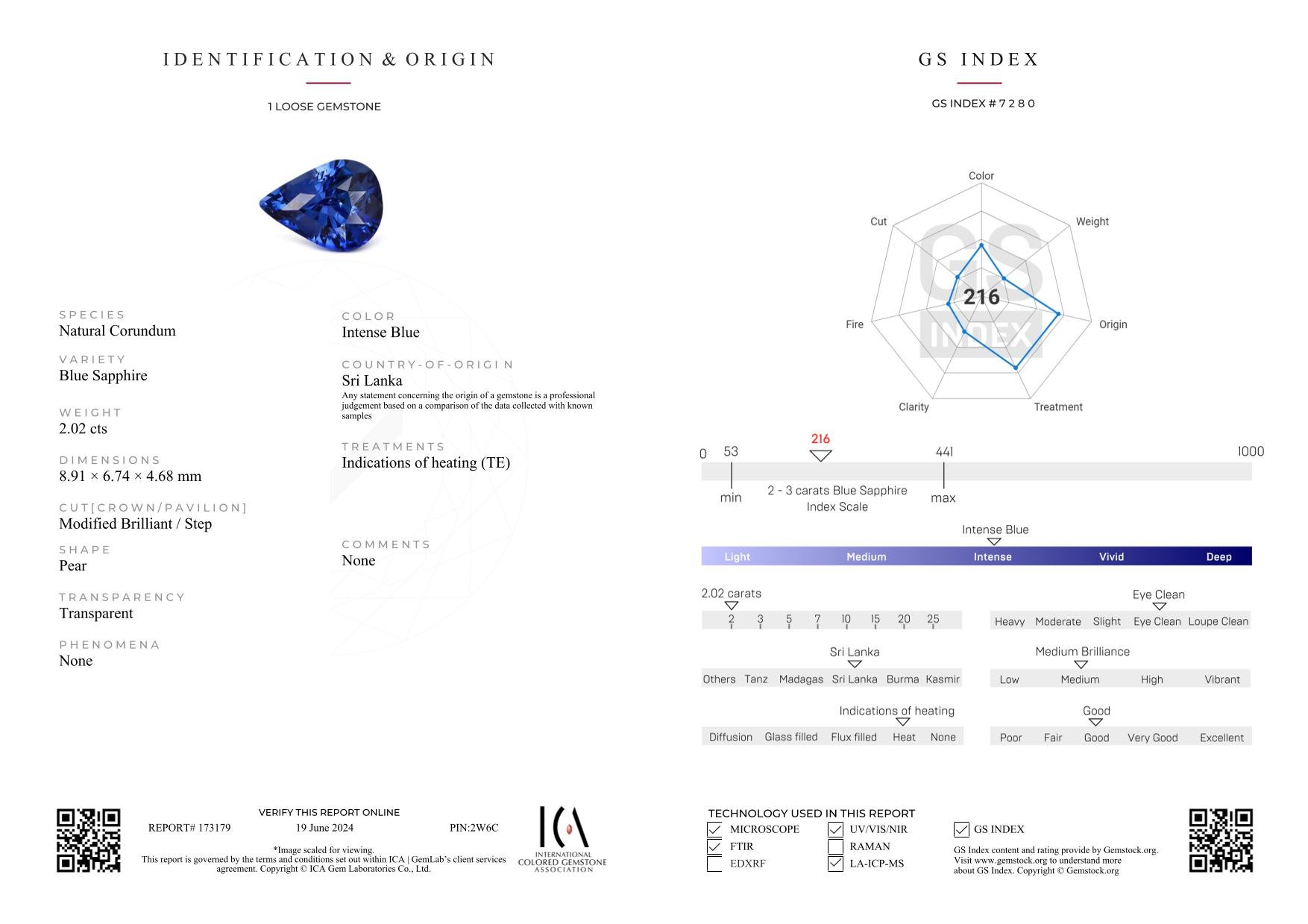 Royal Blue sapphire in pear cut 2.02 carats, Sri Lanka Image №6