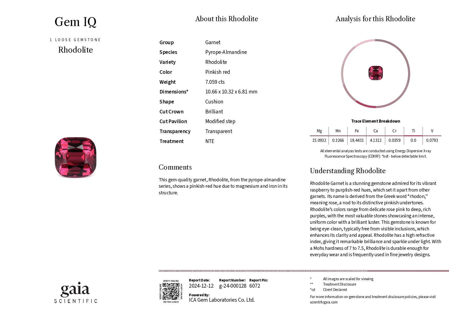 Purple garnet Rhodolite cushion cut 7.05 carats  Image №6