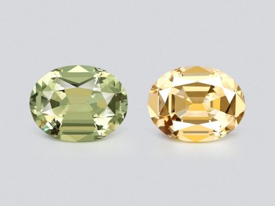 Contrasting pair of yellow citrine and prasiolite (green quartz) in a precision oval cut 19.40 carats, Africa photo