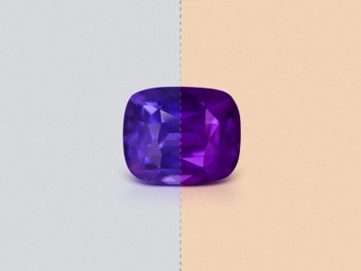 Purple-blue unheated sapphire in cushion cut 4.10 carats, Sri Lanka photo