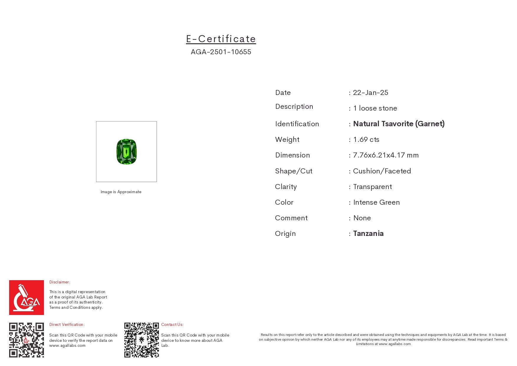 Neon Green tsavorite garnet in cushion cut 1.69 carats, Tanzania Image №6