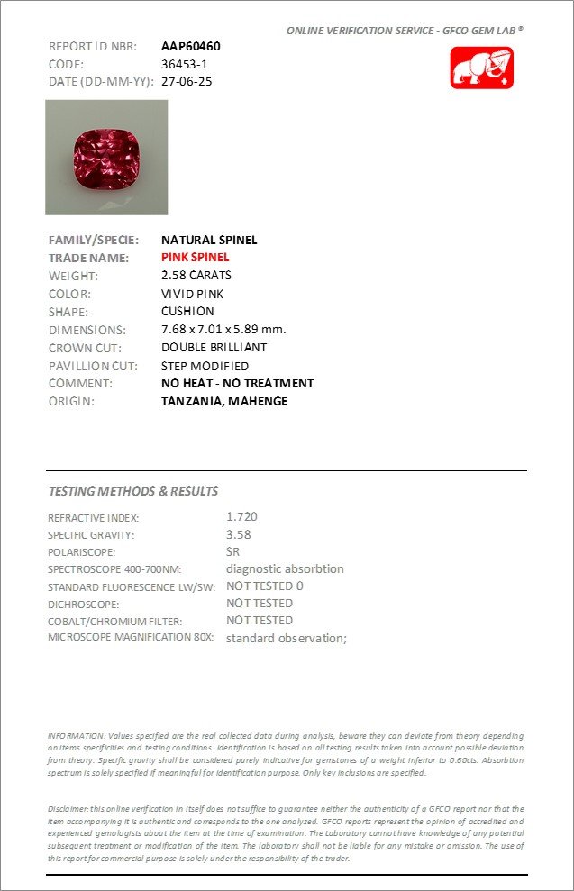 Pink spinel Mahenge cushion cut 2.58 carats, Tanzania Image №6