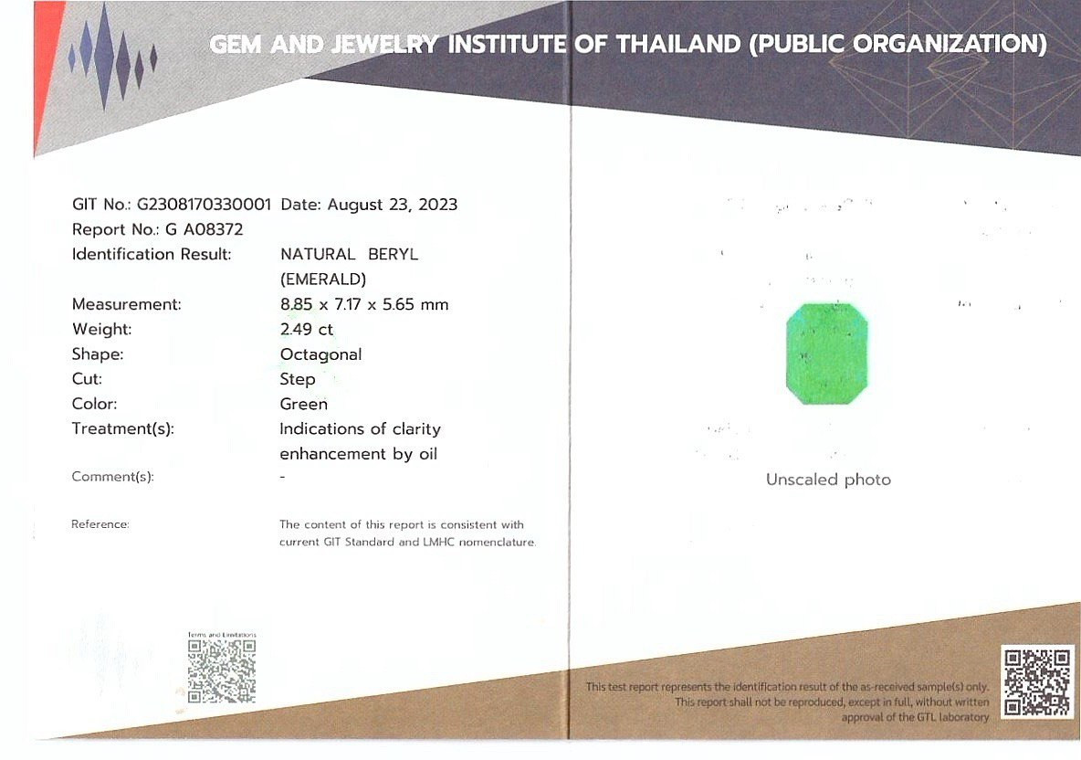 Intense Green emerald in octagon cut  2.49 carats, Colombia Image №6