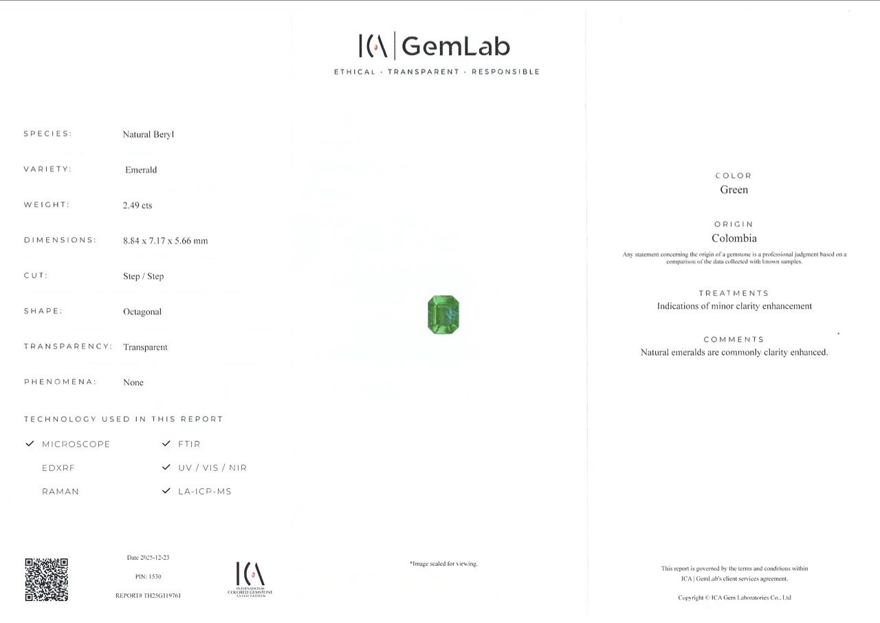 Intense Green emerald in octagon cut  2.49 carats, Colombia Image №7
